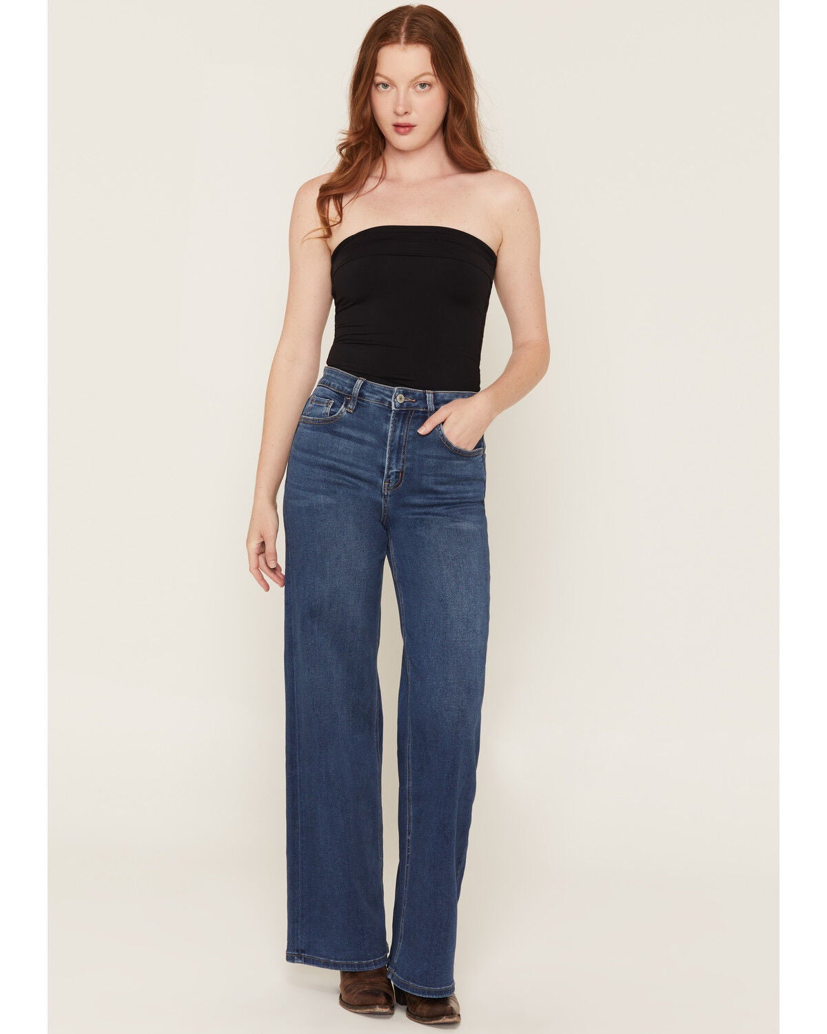 Image #1 - Vervet Women's Dark Wash High Rise Wide Leg Denim Jeans, Dark Wash, hi-res