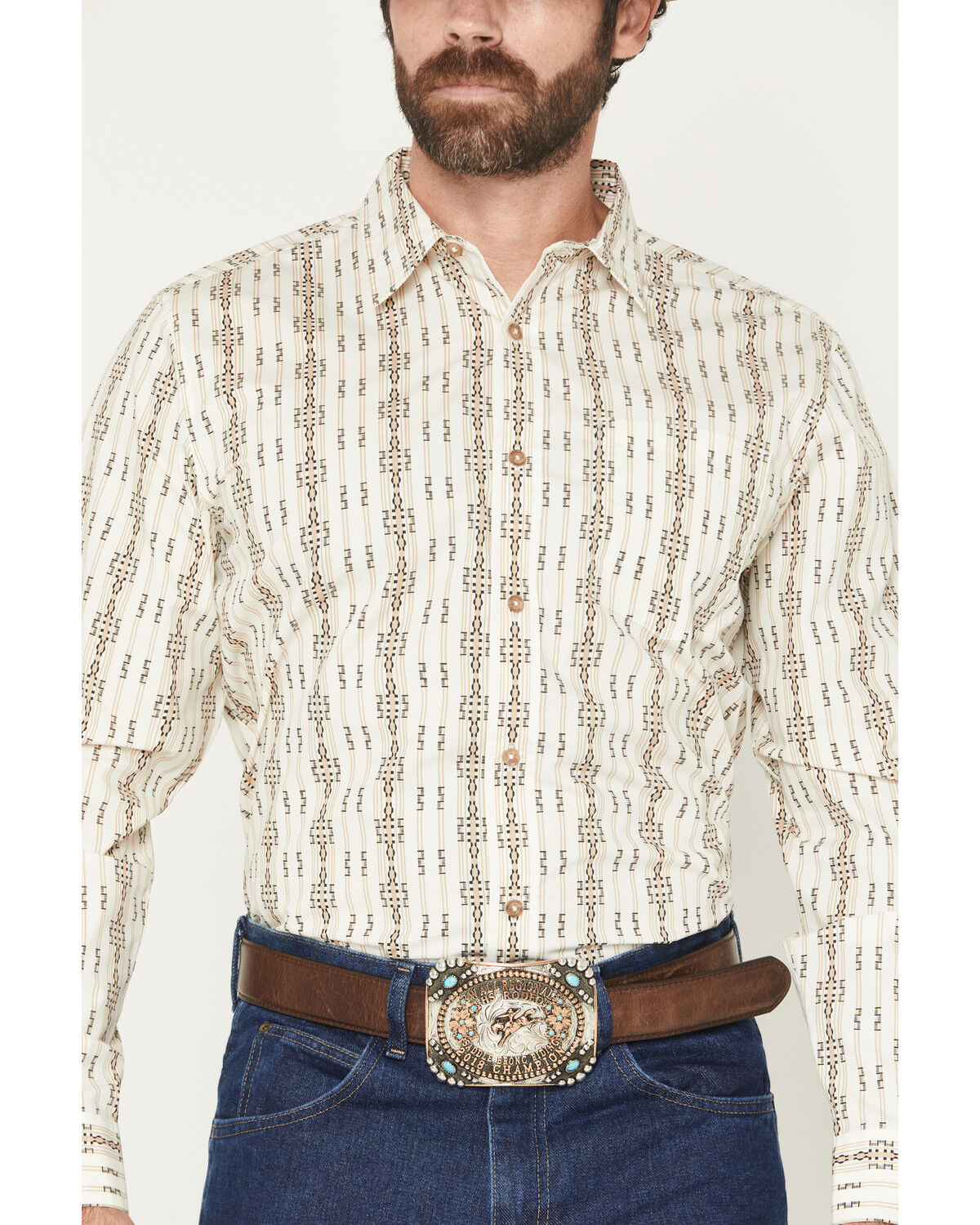 Image #3 - Gibson Trading Co Men's Crosby Southwestern Print Long Sleeve Button-Down Western Shirt, Tan, hi-res