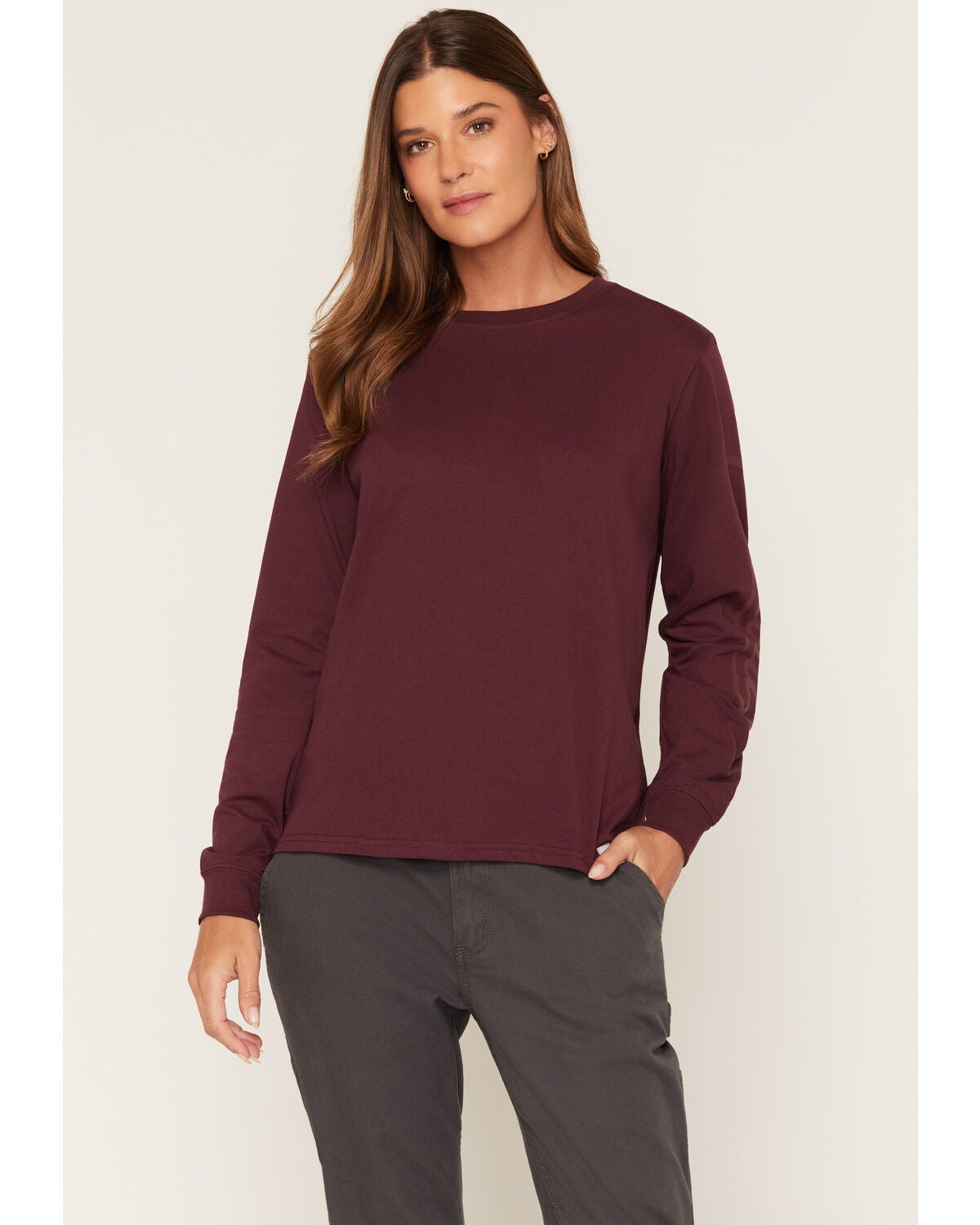 Carhartt Women's Irvine Loose Fit Logo Long Sleeve Work Shirt, Burgundy, hi-res