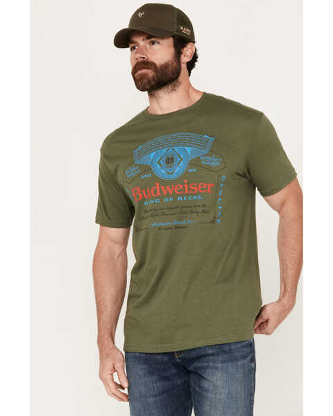 Brew City Beer Gear Men's Budweiser Logo Short Sleeve Graphic T-Shirt, Green, hi-res