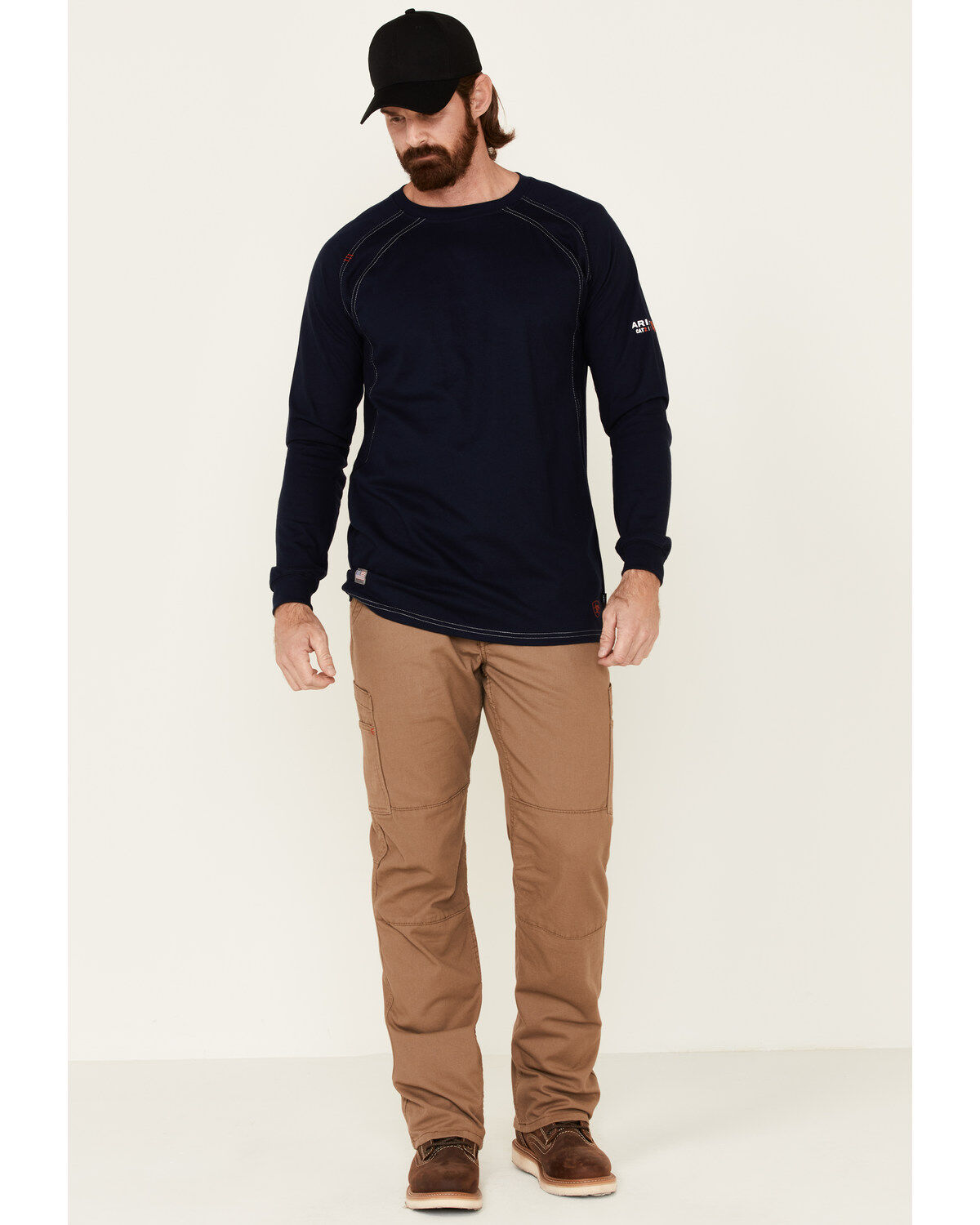 Image #3 - Ariat Men's Knit Fire Resistant Work Crew Long Sleeve, Navy, hi-res