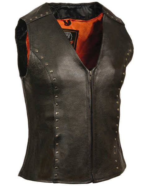 Milwaukee Leather Women's Studded Zip Front Vest, Black, hi-res