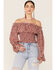Beyond The Radar Women's Ditsy Smocked Peasant Top, Burgundy, hi-res