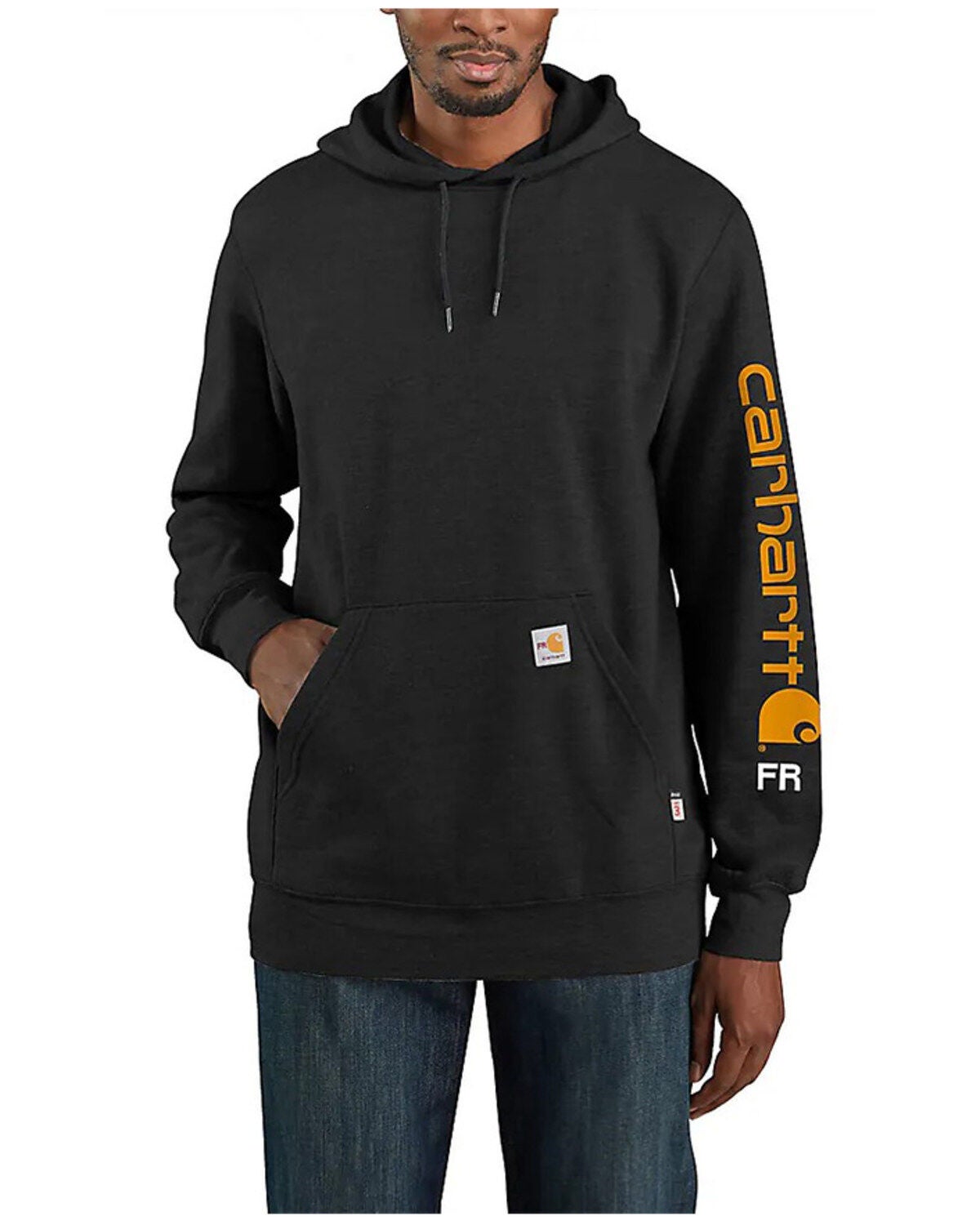 Carhartt Men's FR Force&reg; Loose Fit Midweight Hooded Logo Graphic Hooded Sweatshirt, Black, hi-res