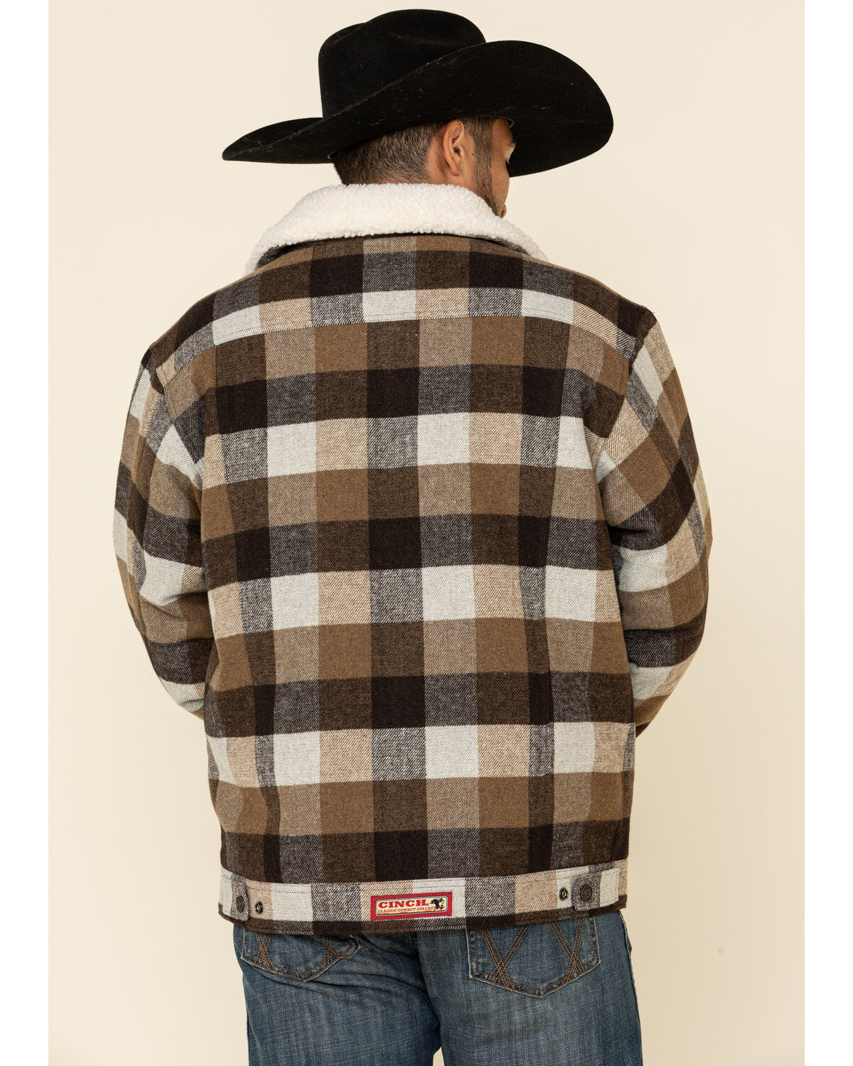 Cinch men's multi plaid concealed carry wool sherpa trucker jacket Clearance