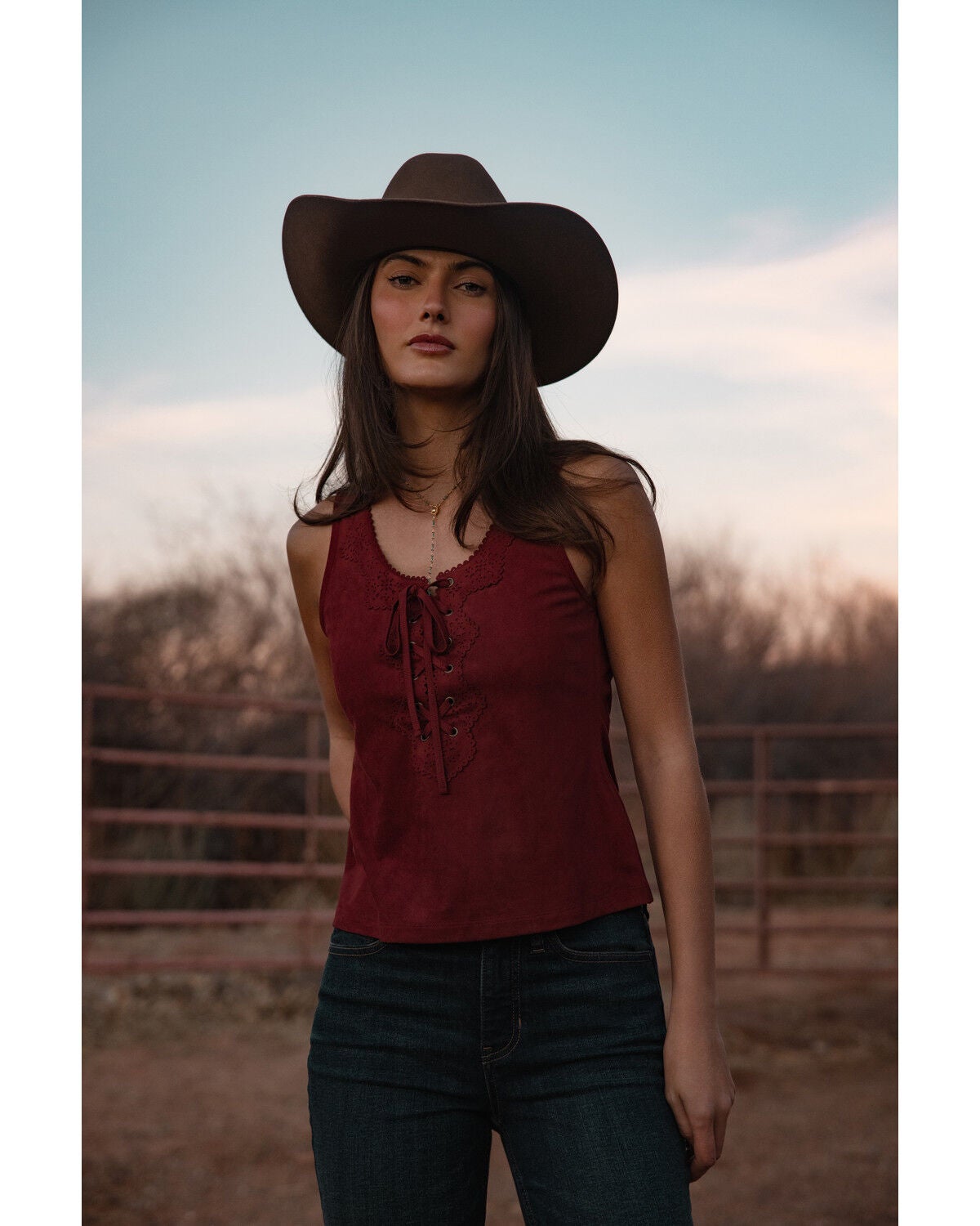 Image #1 - Shyanne Women's Cut Out Tie-Front Tank, Burgundy, hi-res