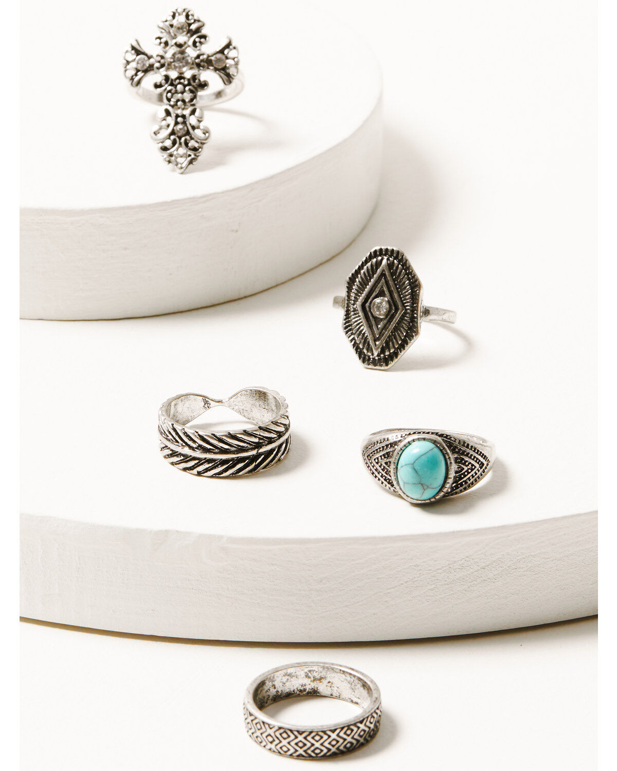 Image #1 - Shyanne Women's Turquoise Cross 5pc Ring Set, Silver, hi-res