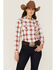 Rough Stock By Panhandle Women's Dobby Plaid Western Snap Shirt, Red, hi-res