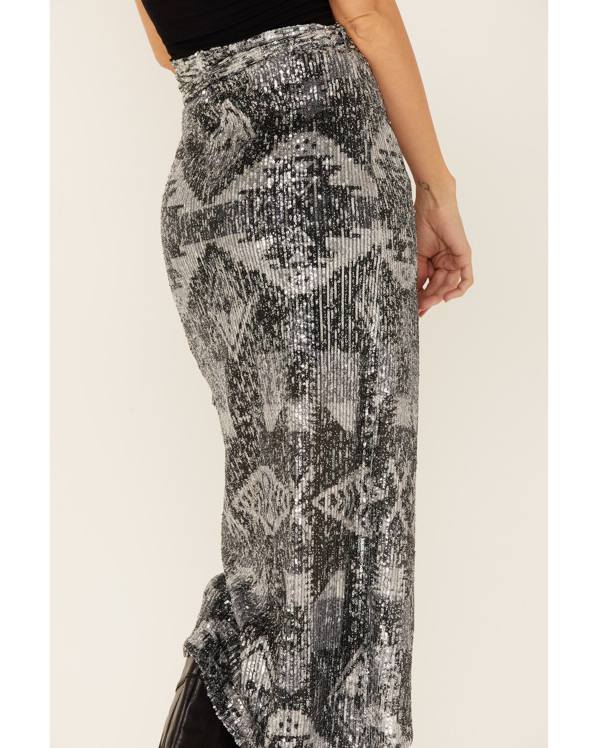 Image #3 - Tasha Polizzi Women's Black Nora Serape Sequins Wrap Tie Skirt, , hi-res
