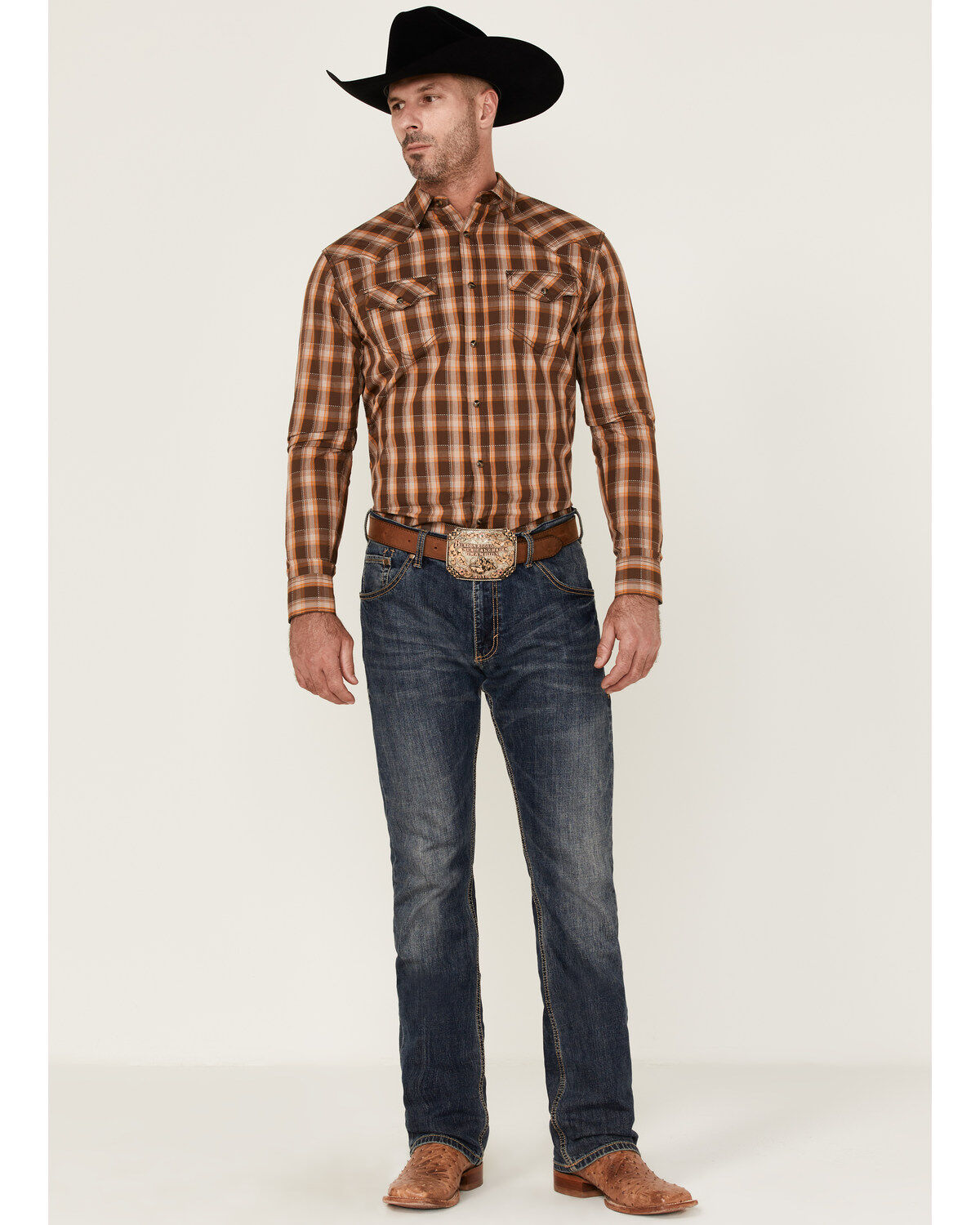 Image #2 - Cody James Men's Weekender Plaid Long Sleeve Snap Western Shirt, Brown, hi-res