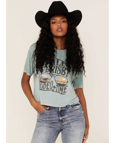 Rock & Roll Denim Women's Dale Brisby Rodeo Time Sunglass Graphic Tee, Teal, hi-res