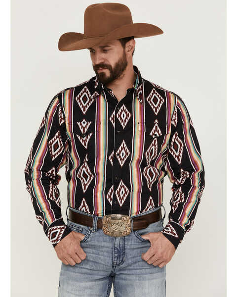 Roper Men's Vintage Southwestern Stripe Long Sleeve Snap Western Shirt ...