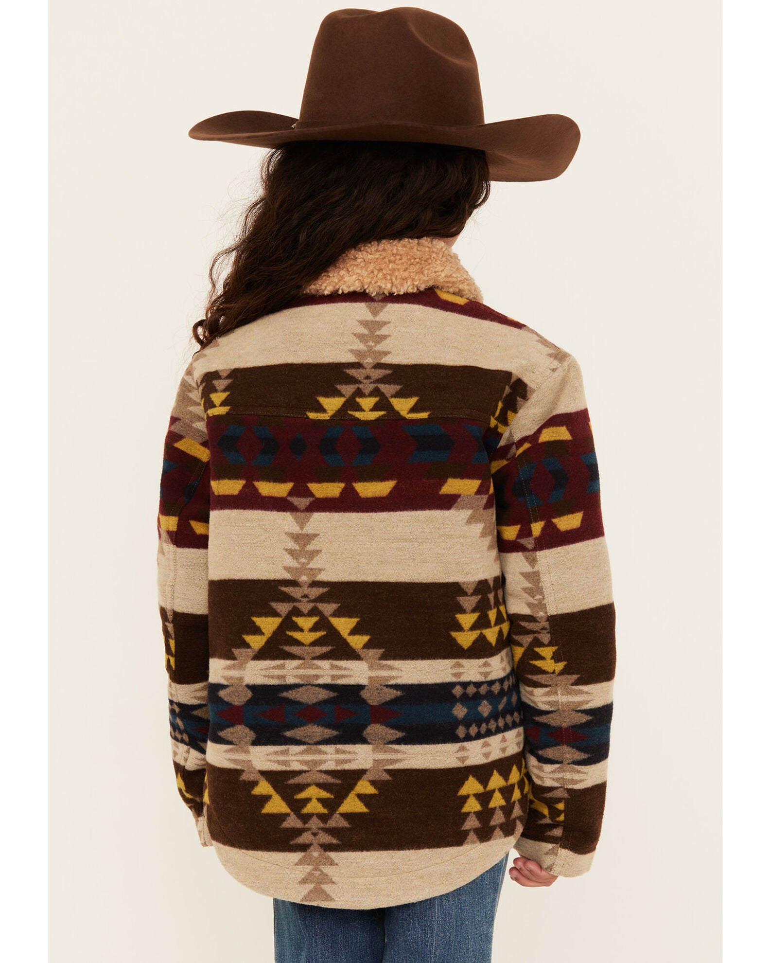 Shyanne Girls' Southwestern Print Sherpa Trim Shacket, Chocolate