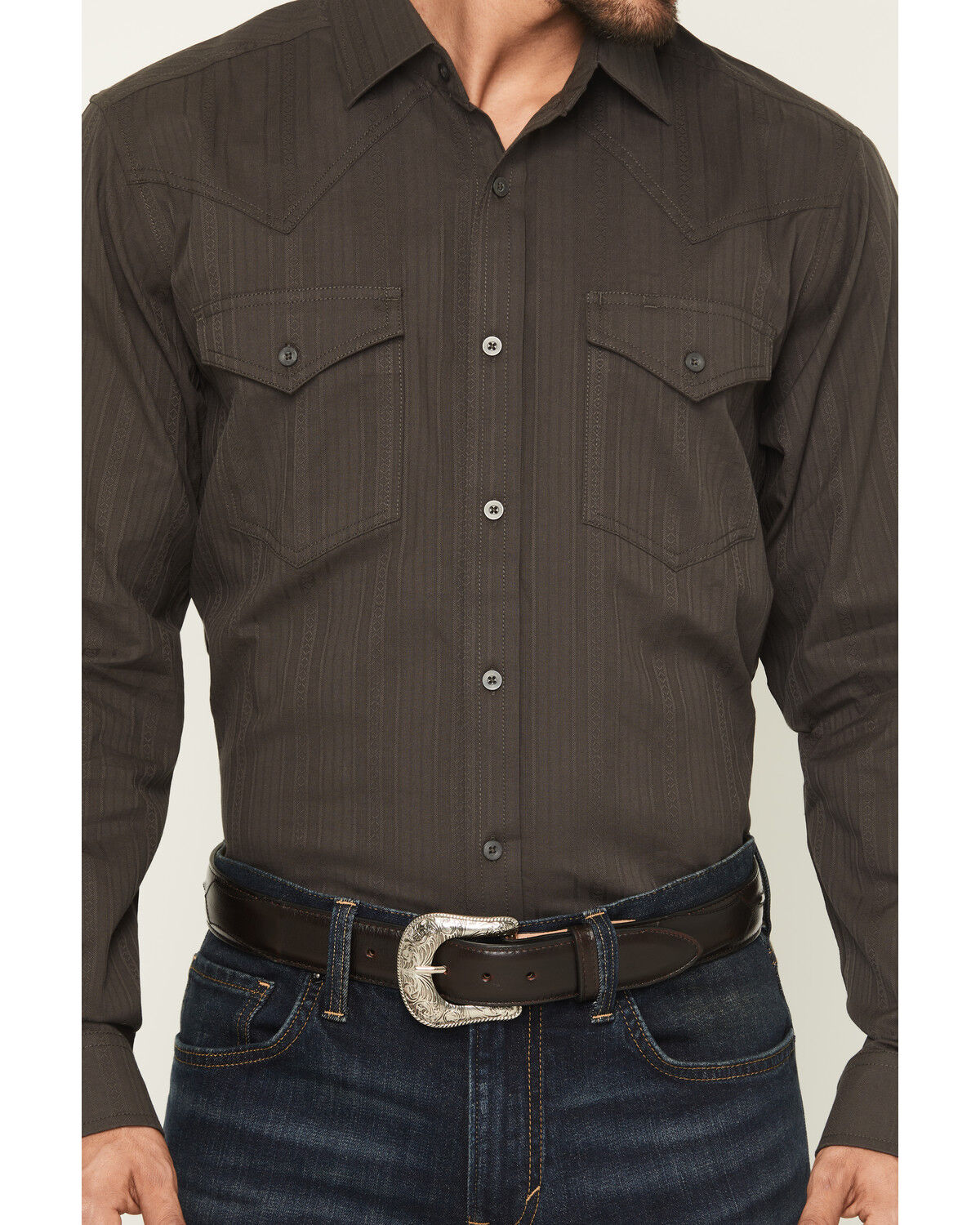 Image #3 - Cody James Black 1978™ Men's Cluny Tonal Striped Long Sleeve Button-Down Western Shirt, Charcoal, hi-res