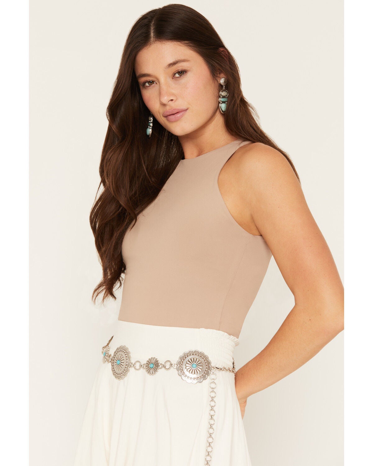 Shyanne Women's Sunshine Bloom Chain Concho Belt, Silver, hi-res