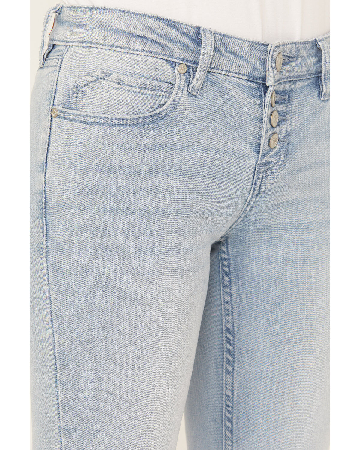 Image #2 - Shyanne Women's Senita Light Medium Wash Low Rise Bootcut Stretch Denim Jeans, Light Medium Wash, hi-res