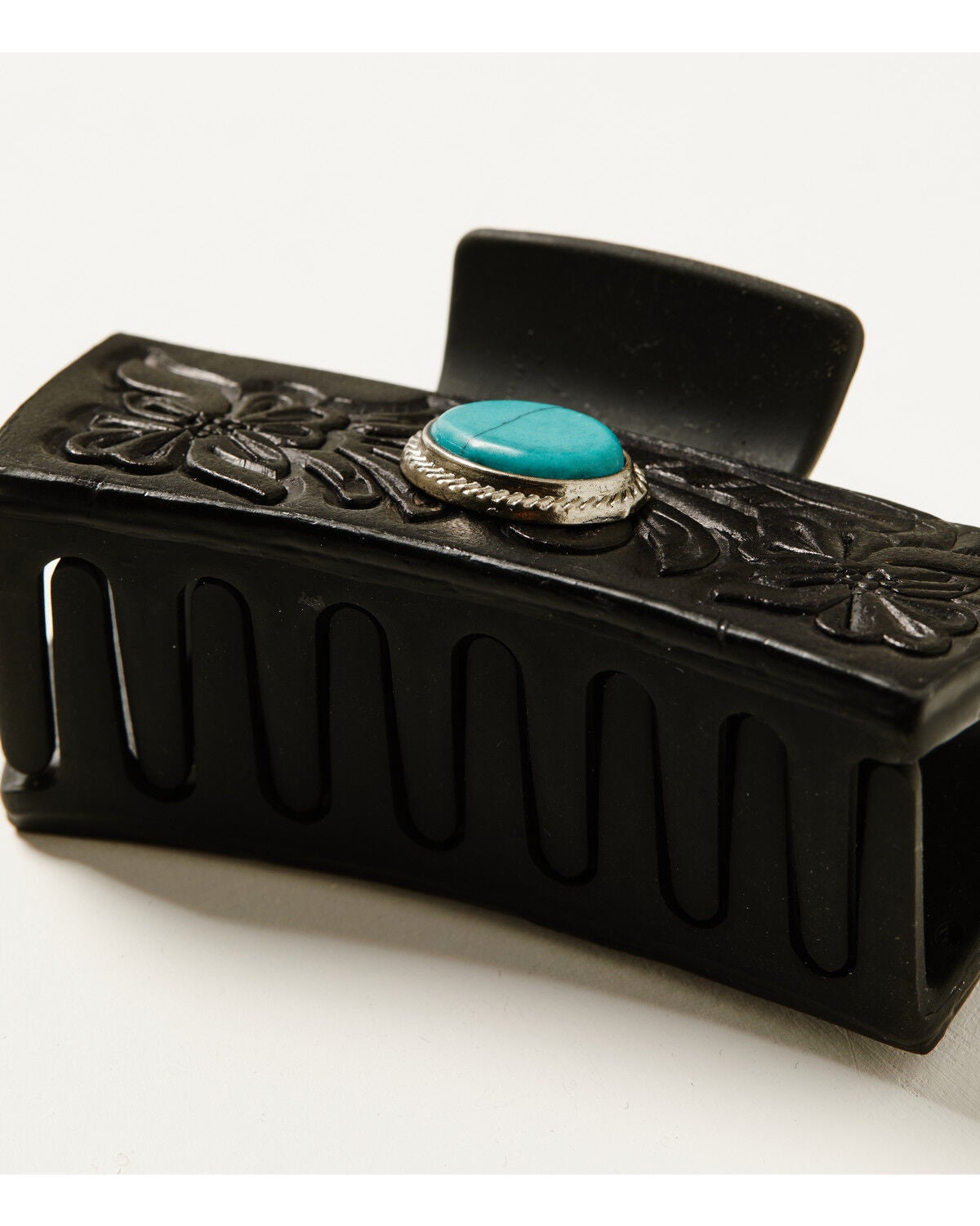 Image #3 - Shyanne Women's Tooled Floral Leather Hair Clip, Black, hi-res