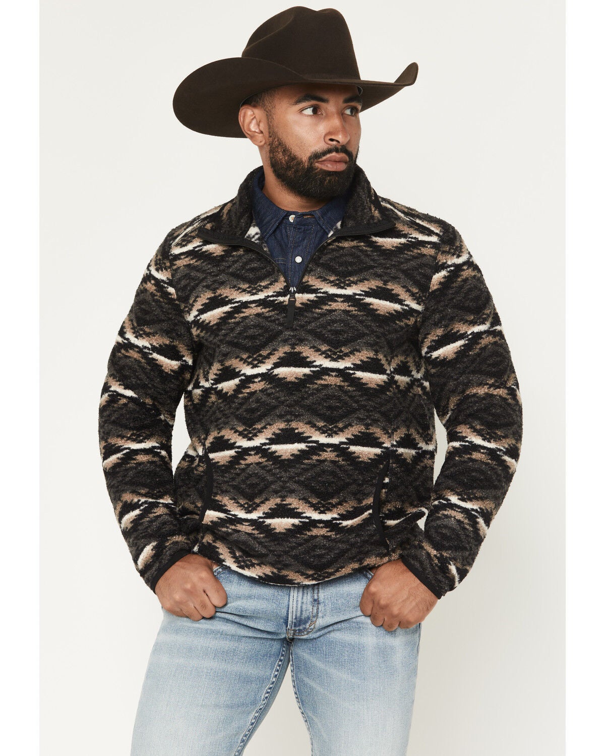 Rock & Roll Denim Men's Southwestern Berber Quarter Zip Pullover