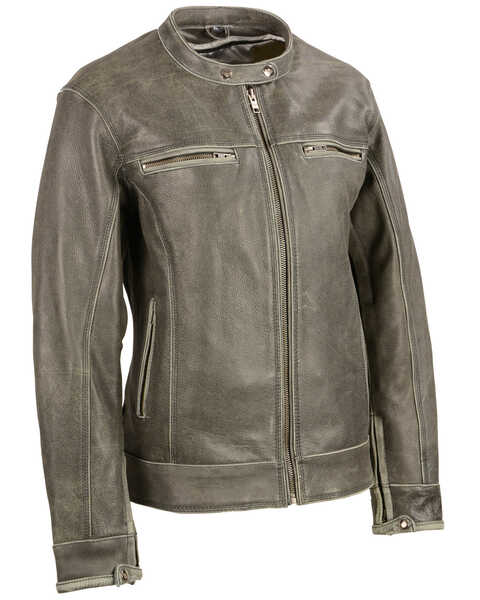 Milwaukee Leather Women's Brown Distressed Vented Scooter Leather Jacket, Dark Grey, hi-res