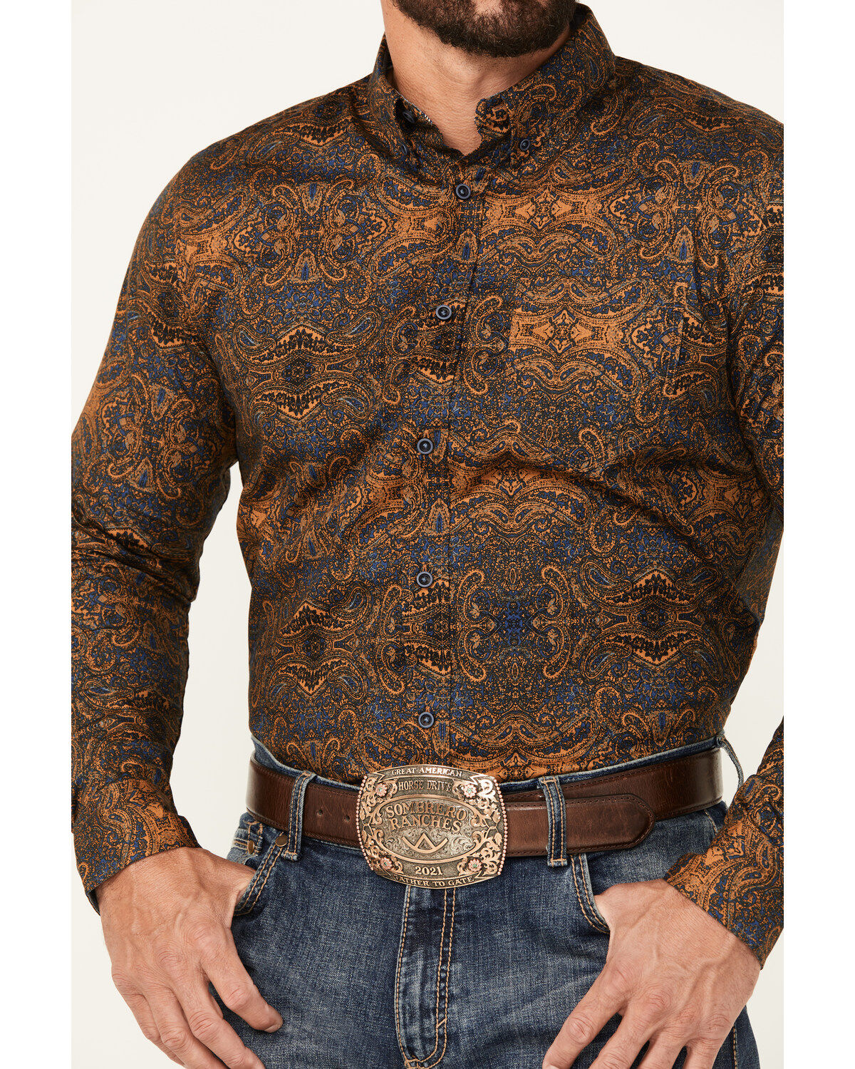 Image #3 - Cody James Men's Winding Roads Paisley Print Long Sleeve Button-Down Stretch Western Shirt, Chocolate, hi-res