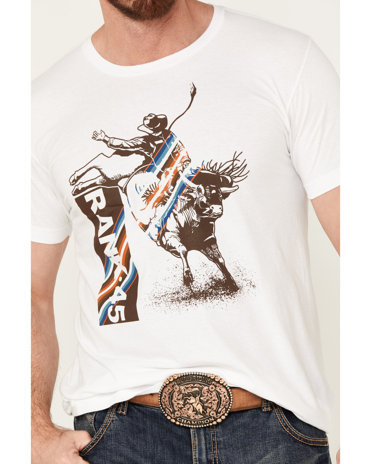Image #3 - RANK 45® Men's Neil Holmes Bull Rider Short Sleeve Graphic T-Shirt, White, hi-res