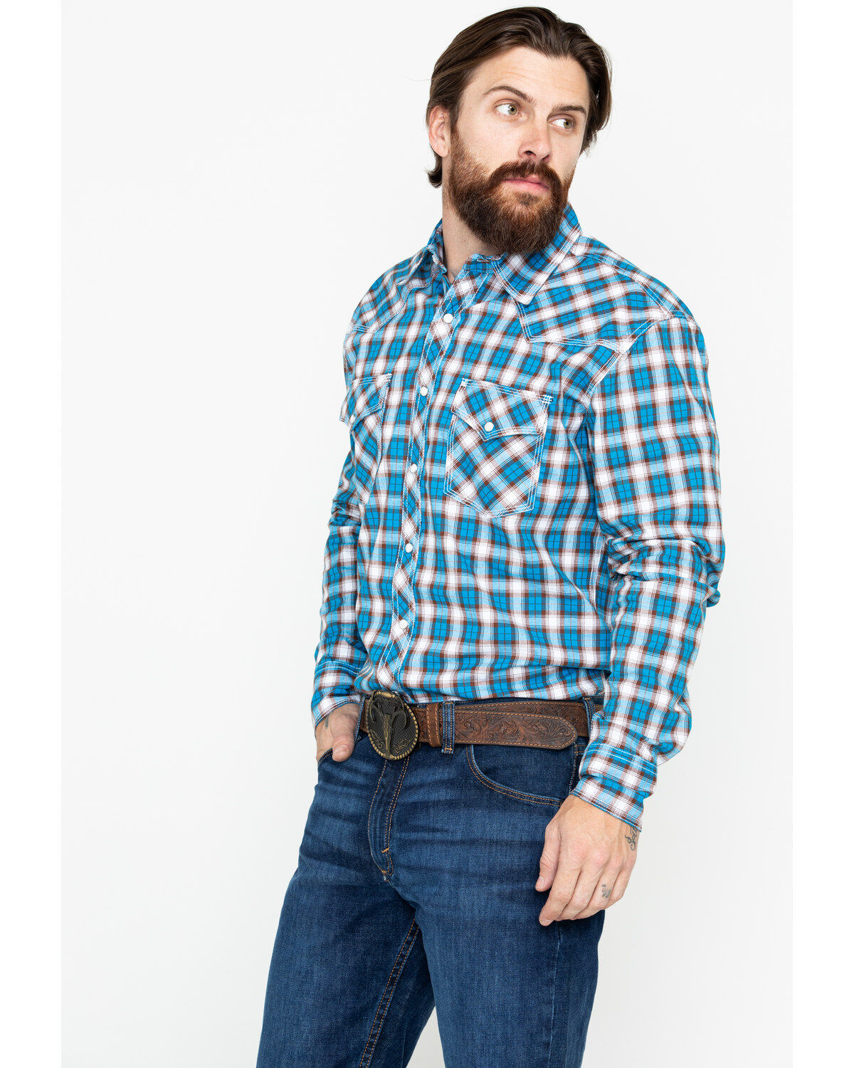 Image #3 - Wrangler 20X Men's Plaid Print Competition Advanced Comfort Long Sleeve Western Shirt, , hi-res