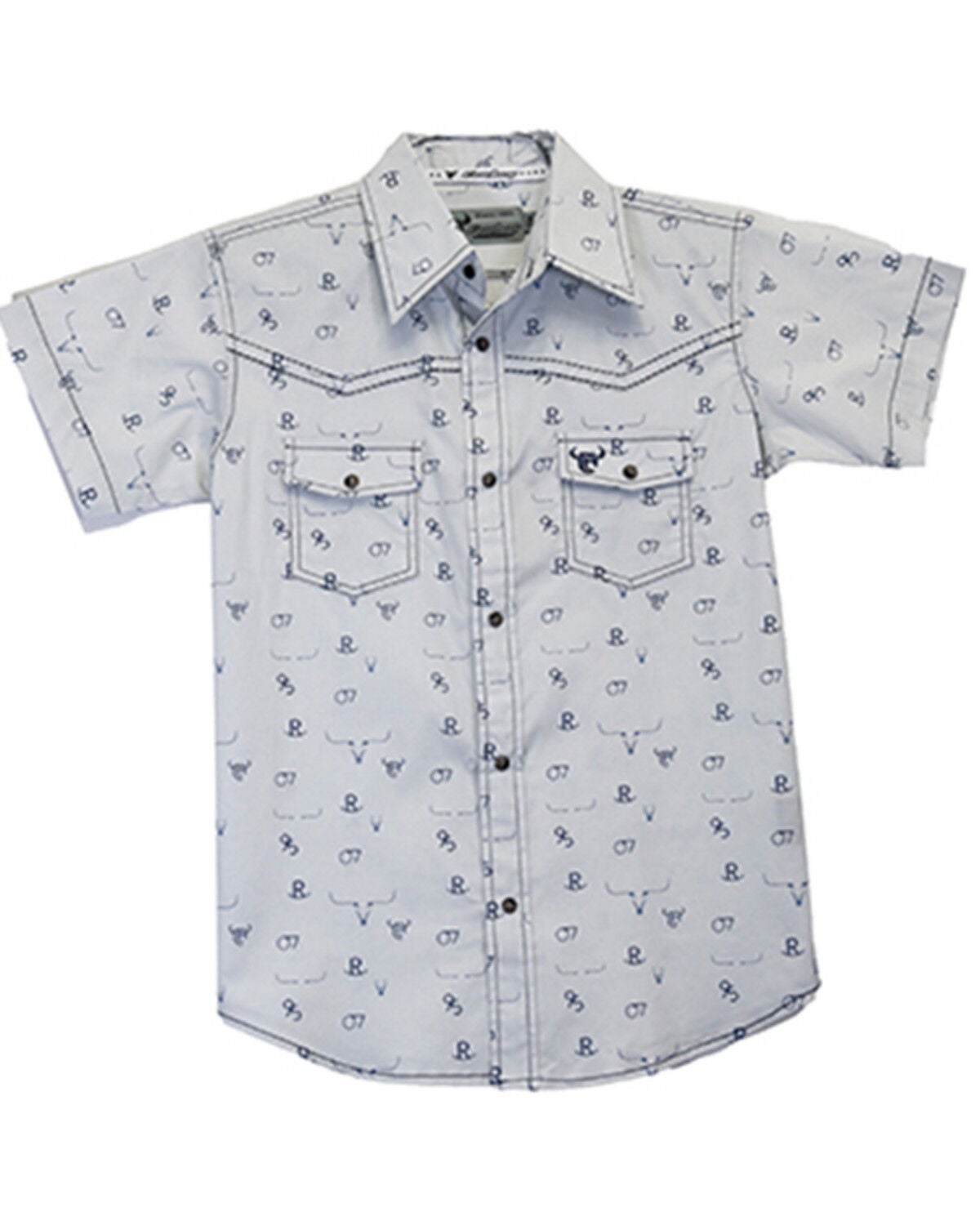 Image #1 - Cowboy Hardware Boys' Branding Iron Short Sleeve Snap Western Shirt, Grey, hi-res