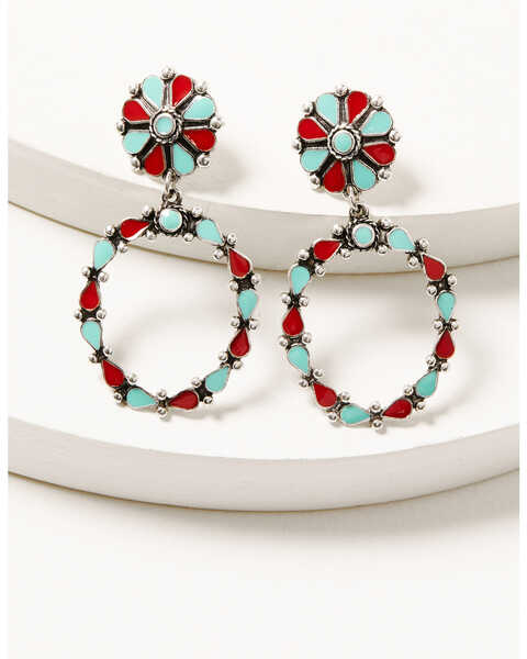 Shyanne Women's Turquoise & Red Beaded Chandelier Earrings, Silver, hi-res