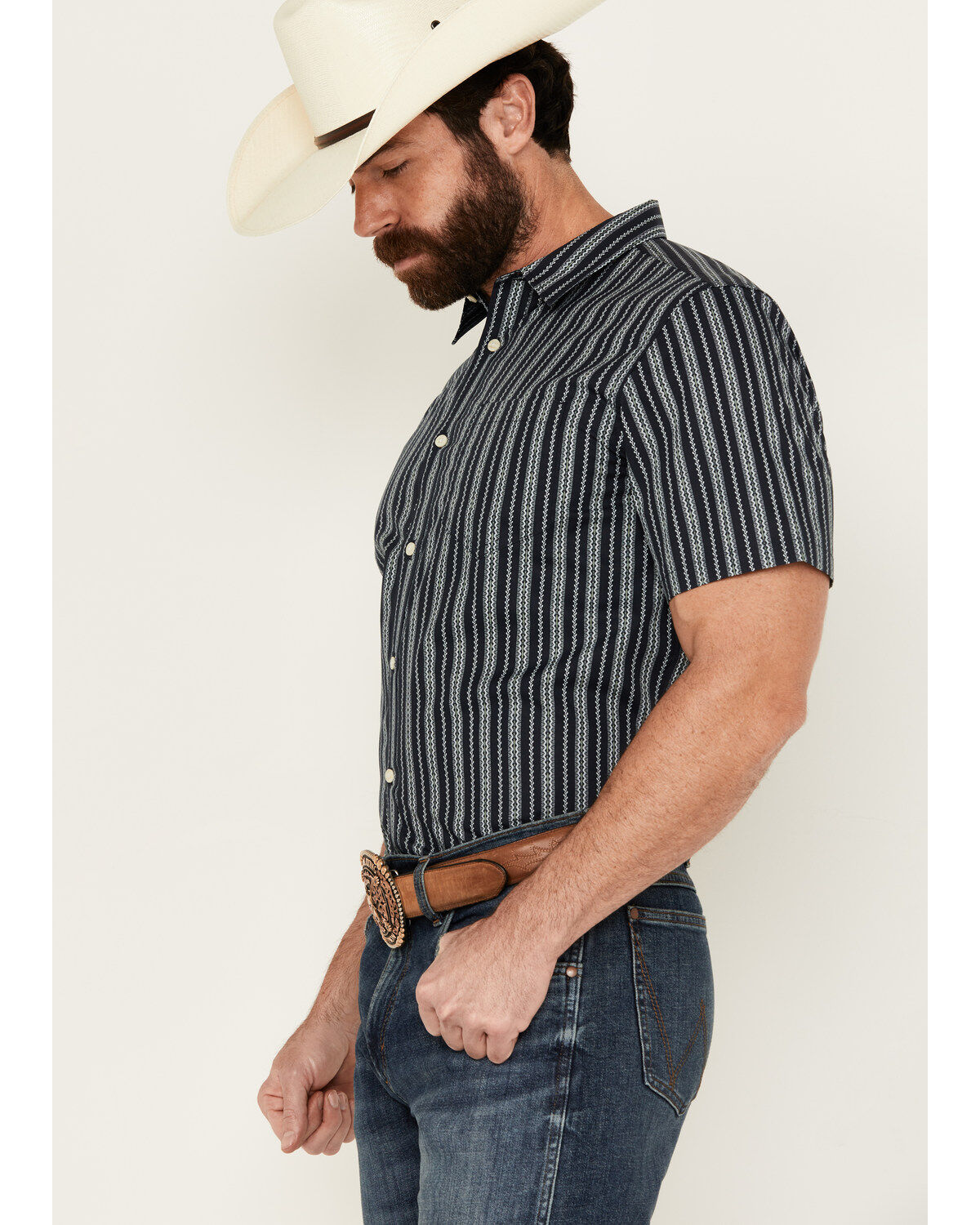 Image #2 - Gibson Trading Co Men's Scratch Stripe Short Sleeve Button-Down Western Shirt, Navy, hi-res