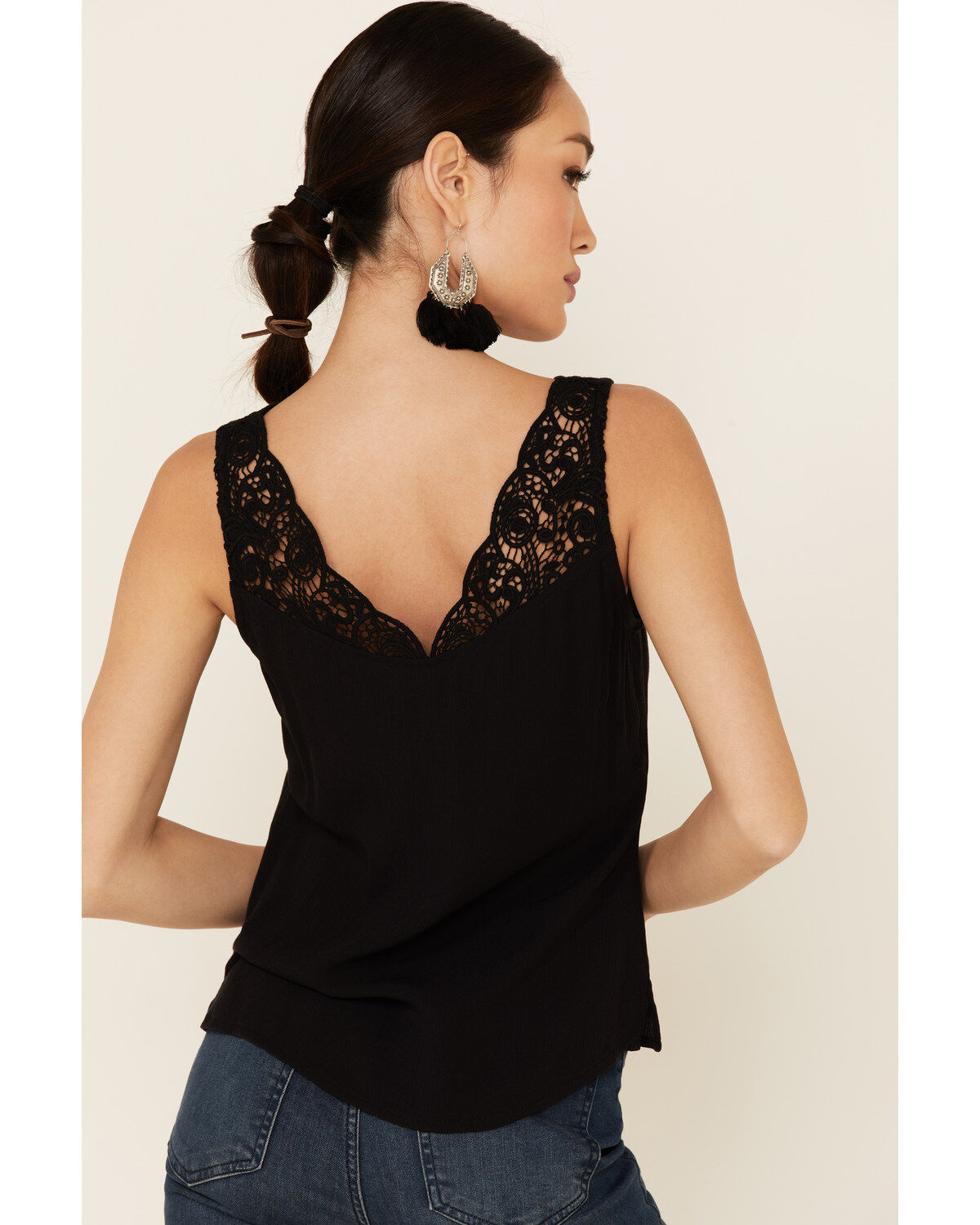 Image #5 - Shyanne Women's Black Ladder Lace Trim Tank Top , , hi-res