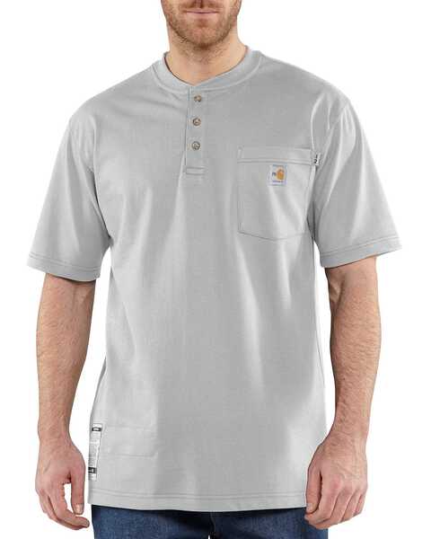 Image #1 - Carhartt Men's Grey FR Short Sleeve Henley Work Shirt - Big & Tall, , hi-res