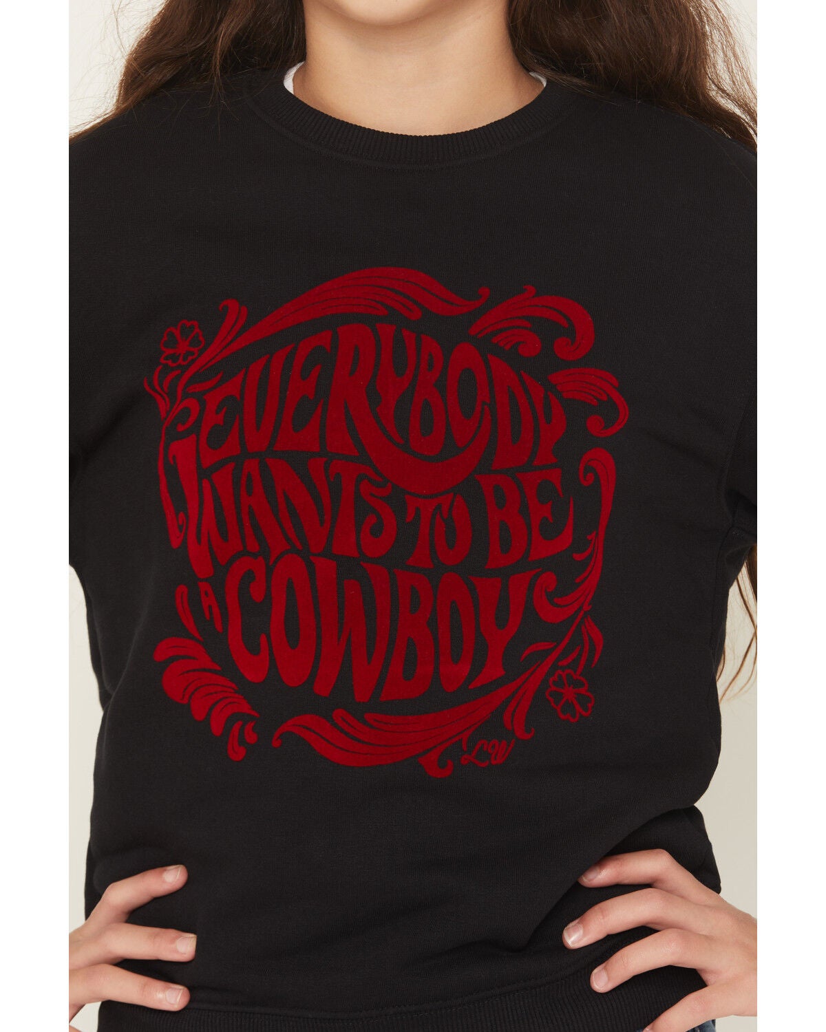 Image #3 - Wrangler X Lainey Wilson Girls' Cowboy Crew Neck Pullover Sweatshirt, Black, hi-res