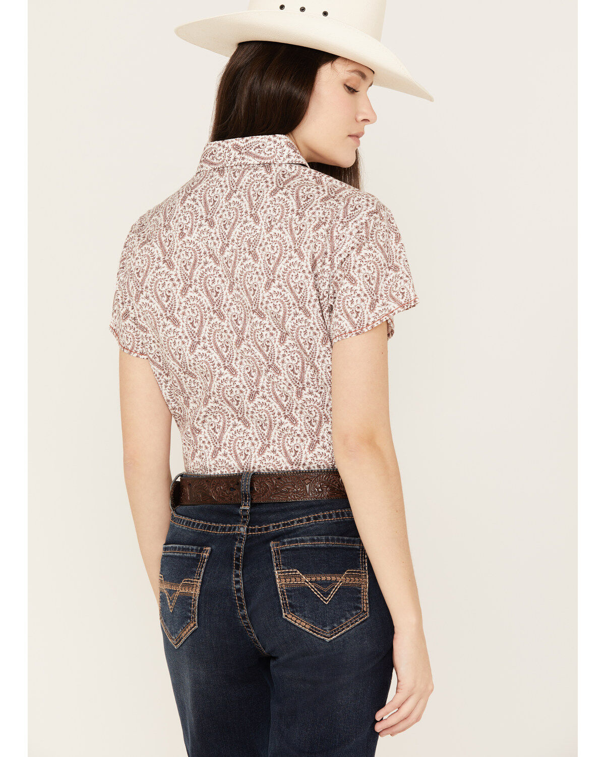 Image #4 - Rough Stock by Panhandle Women's Paisley Print Stretch Short Sleeve Western Snap Shirt, , hi-res