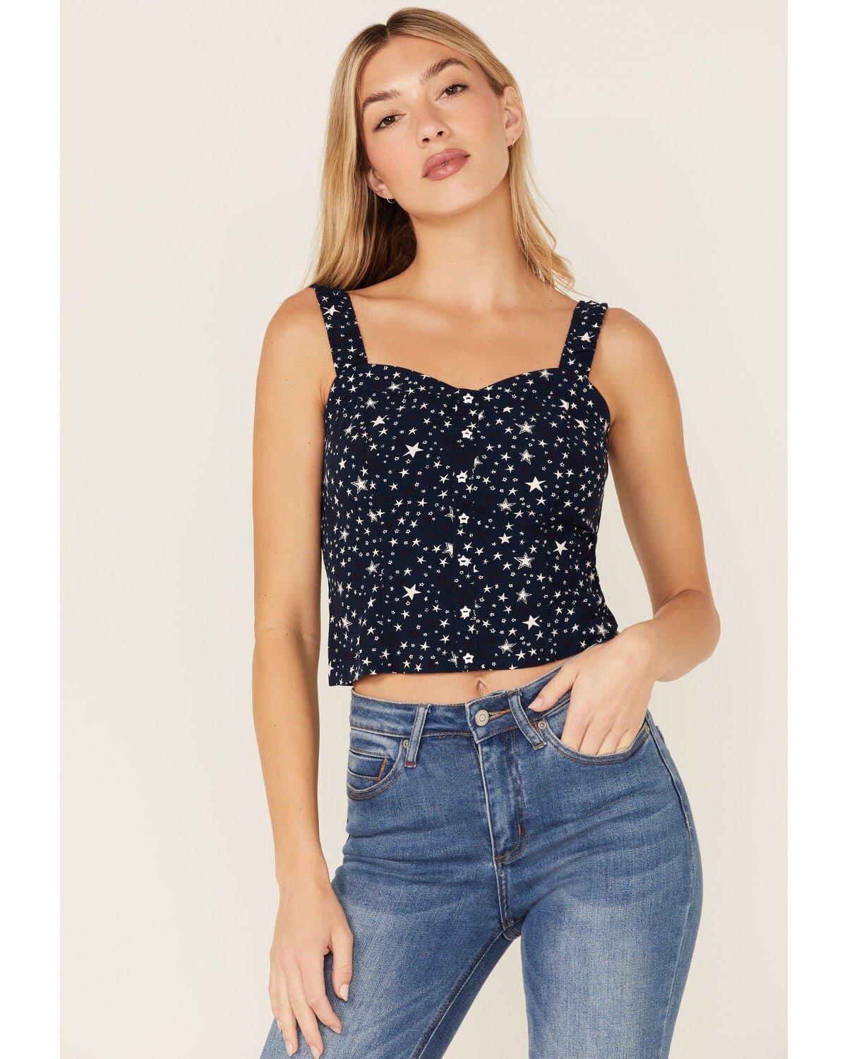 Idyllwind Women's Pineview Corset Star Print Tank Top, Navy, hi-res