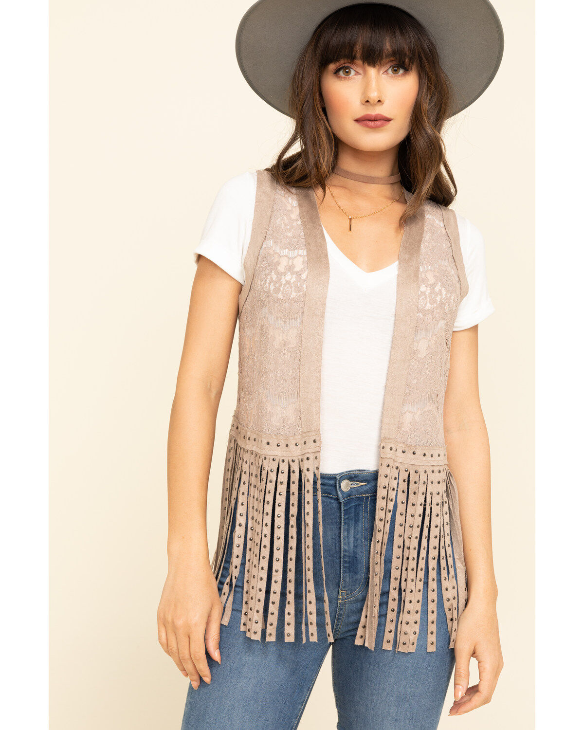 Image #1 - Vocal Women's Lace Studded Fringe Vest, , hi-res