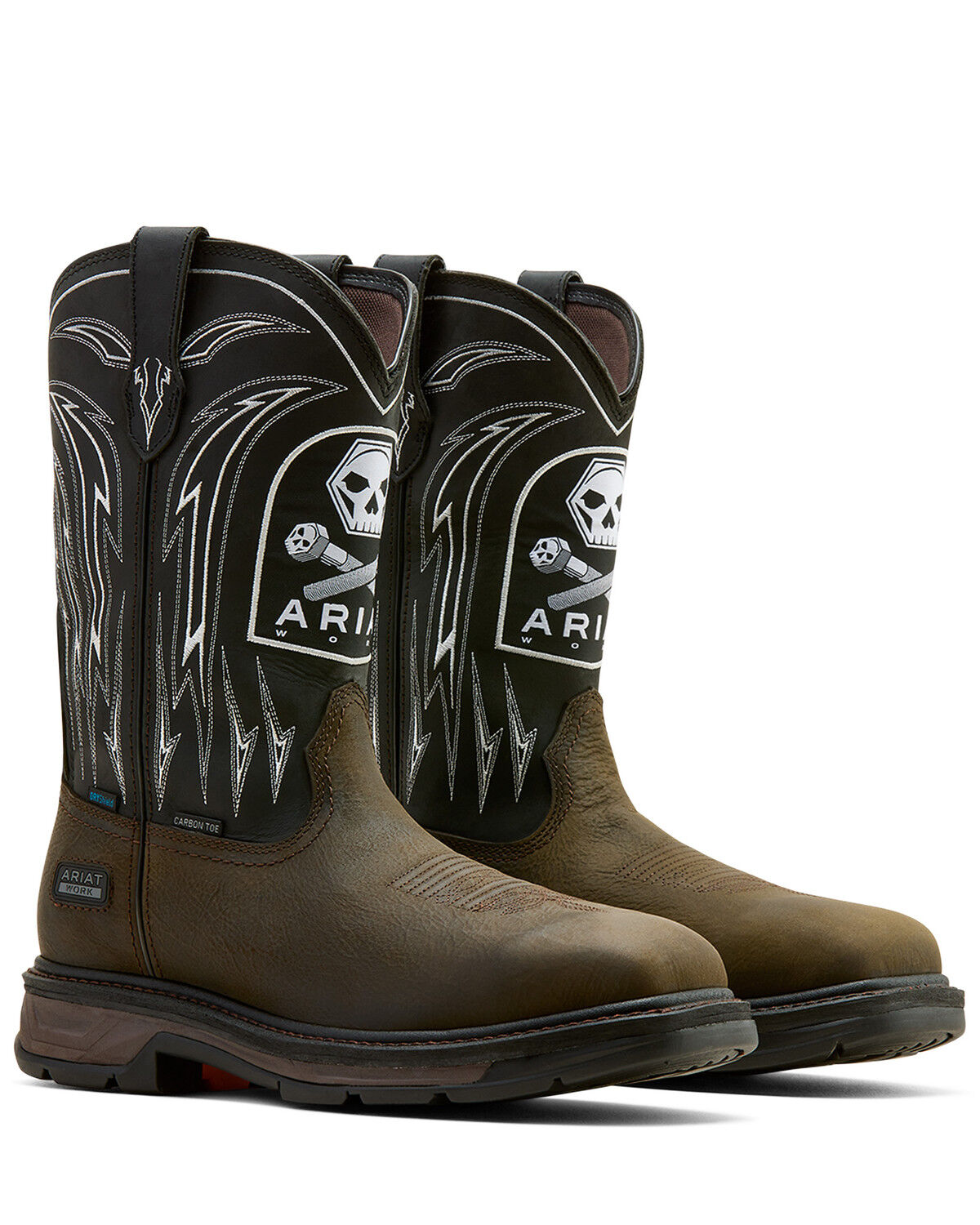 Image #4 - Ariat Men's WorkHog® XT Bolt Skull Waterproof Work Boots - Carbon Toe, Brown, hi-res