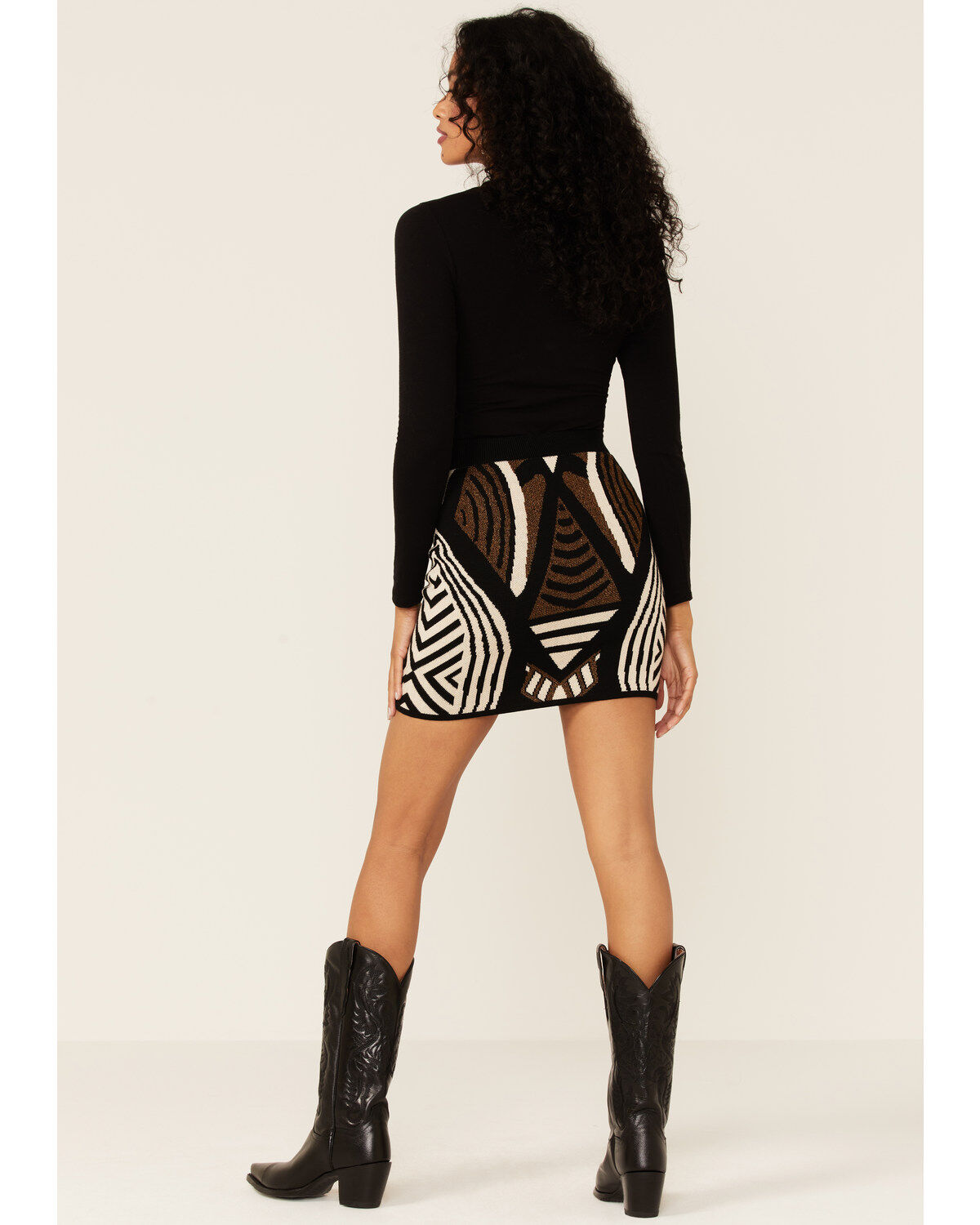 Image #4 - Shyanne Women's Black & White Southwestern Gold Metallic Mini Skirt, , hi-res