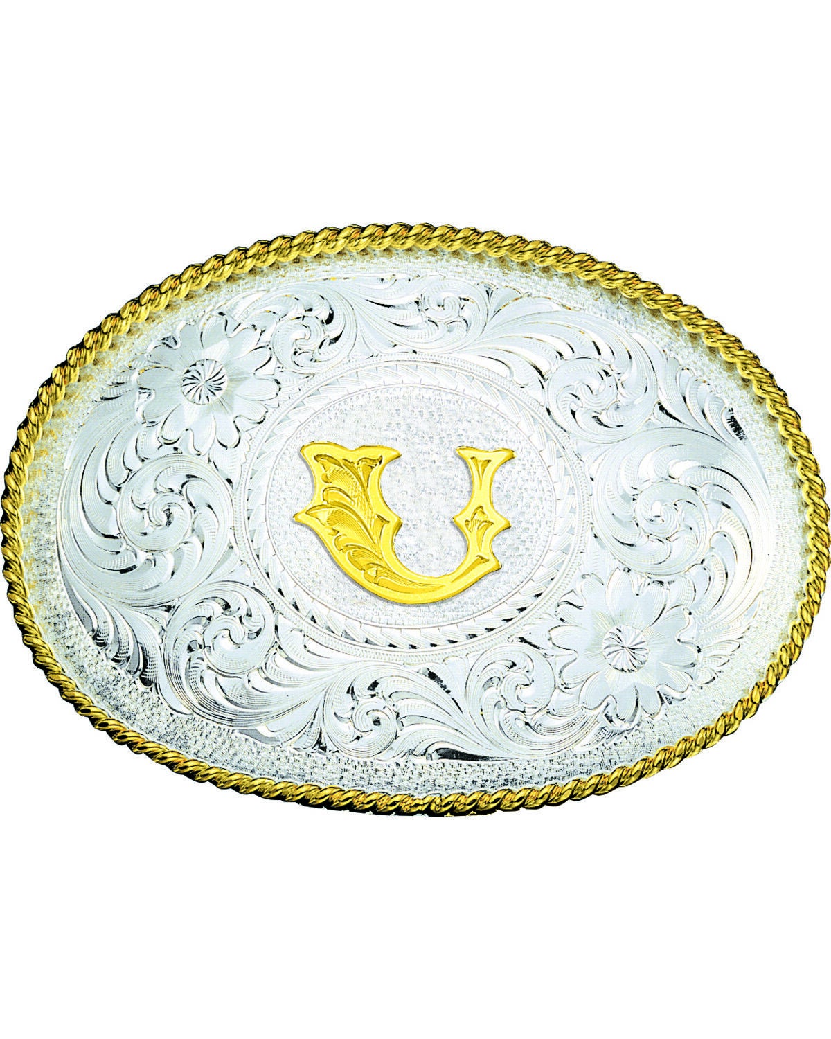 Montana Silversmiths Engraved Initial U Western Belt Buckle, Multi, hi-res