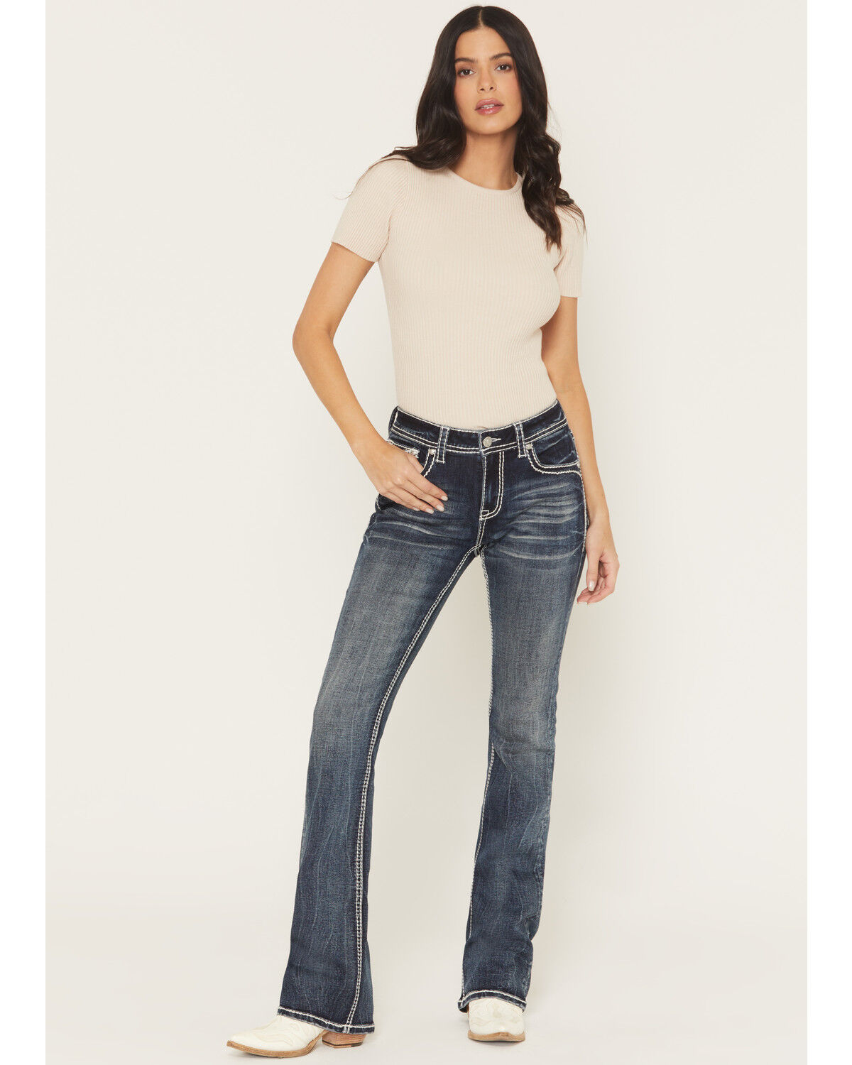 Product Name:  Grace in LA Women's Medium Wash Mid Rise Embellished Bootcut Denim Jeans