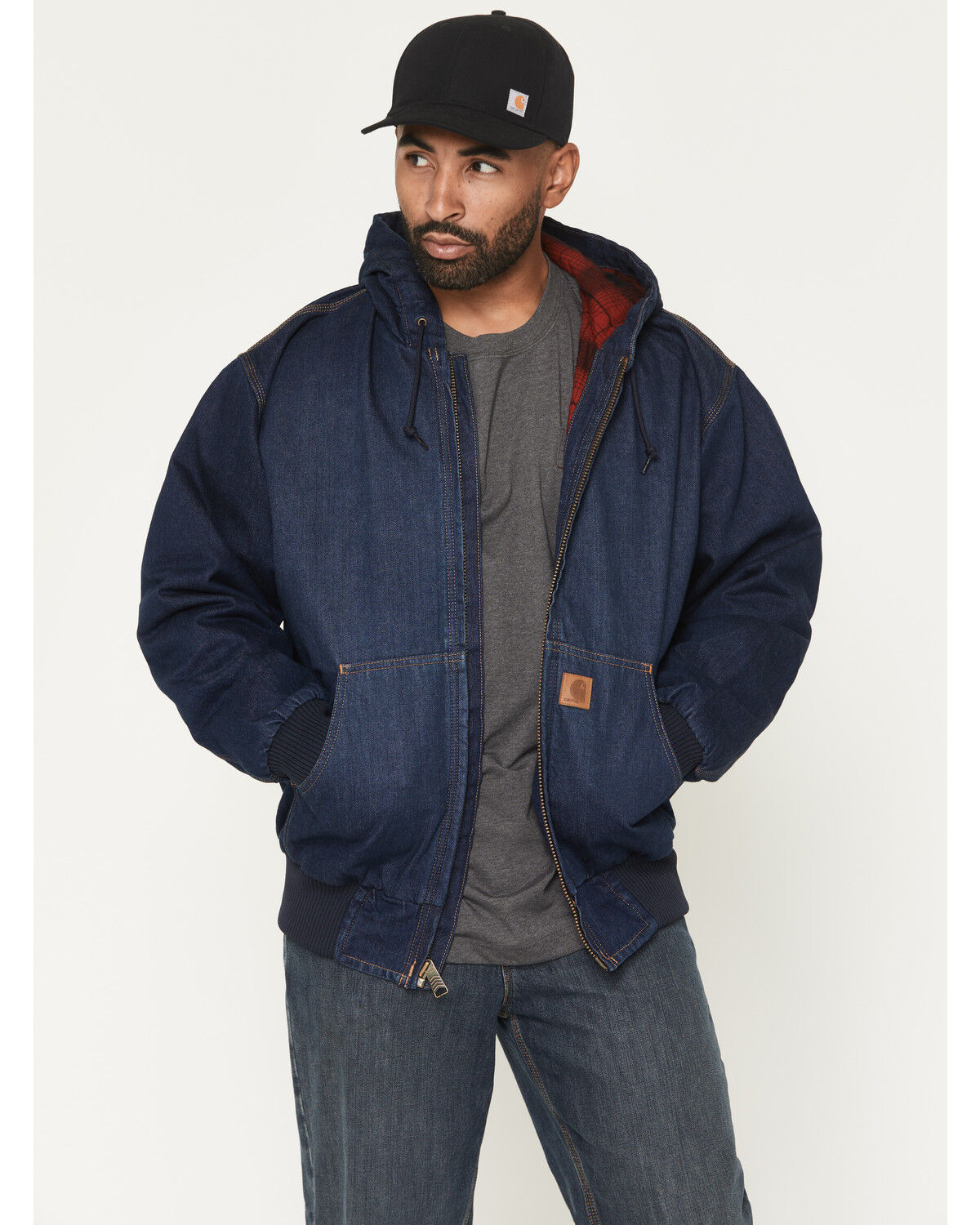 Image #1 - Carhartt Men's Loose Fit Denim Active Hooded Jacket, Blue, hi-res