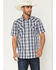 Image #1 - Moonshine Spirit Men's Desert Willow Plaid Print Short Sleeve Pearl Snap Western Shirt, Blue, hi-res