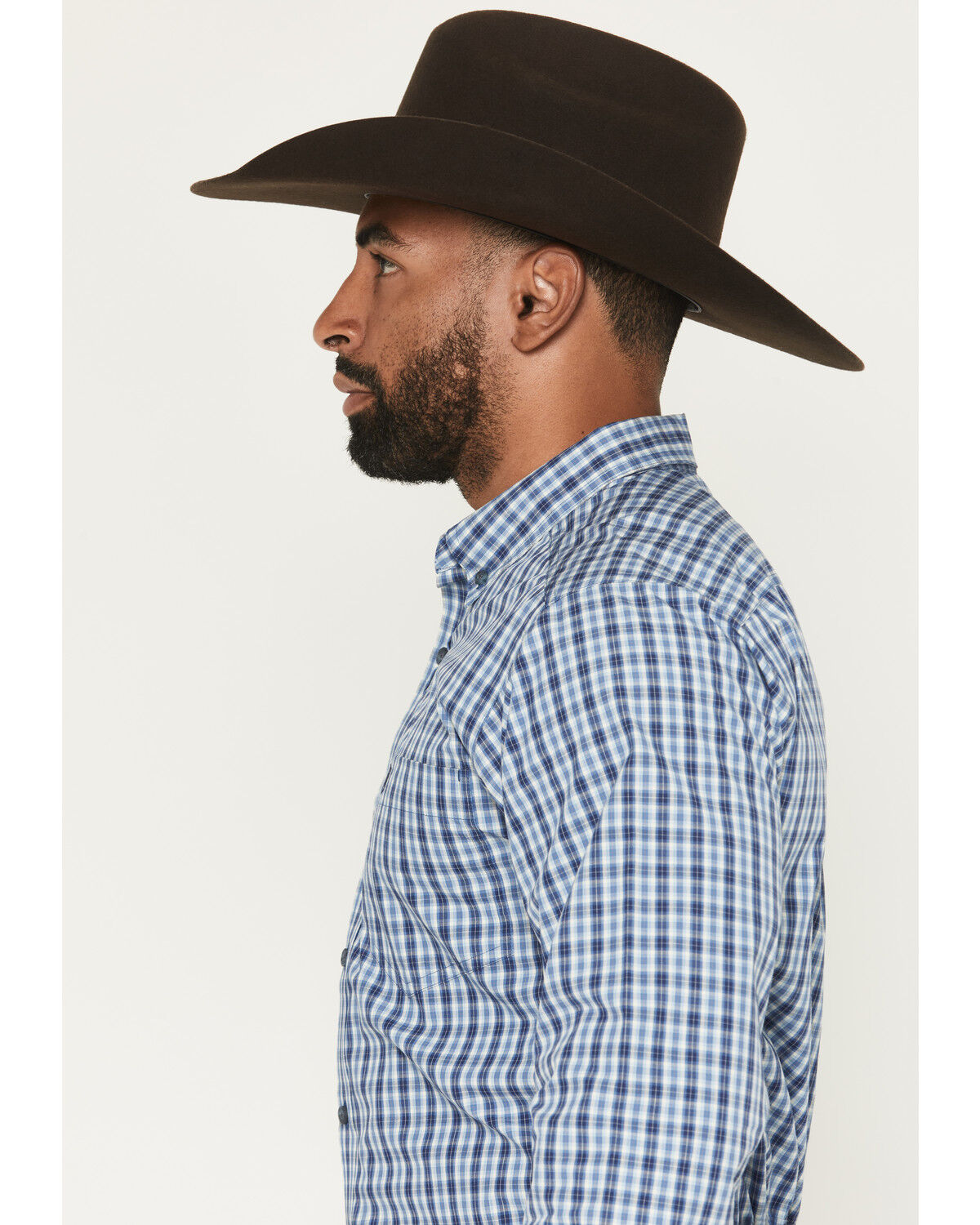 Image #2 - Ariat Men's Pro Series Stephan Plaid Print Long Sleeve Button-Down Stretch Western Shirt, Navy, hi-res
