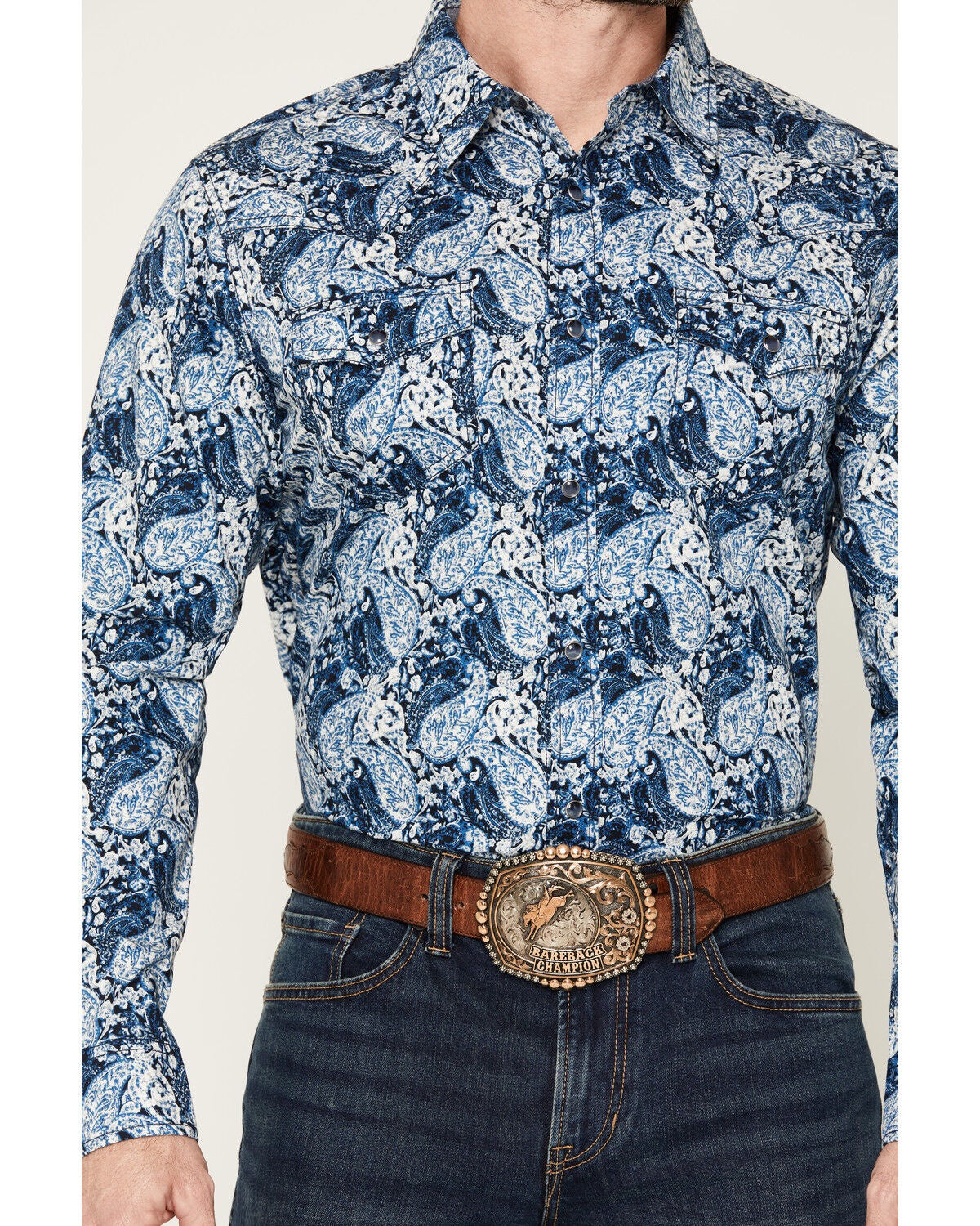 Image #3 - Cody James Men's Escape Route Paisley Print Long Sleeve Snap Western Shirt, Light Blue, hi-res