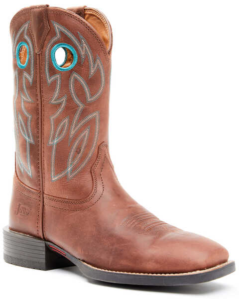 Justin Men's Brandy Bowline Cowhide Leather Western Boot - Broad Square Toe , Brown, hi-res