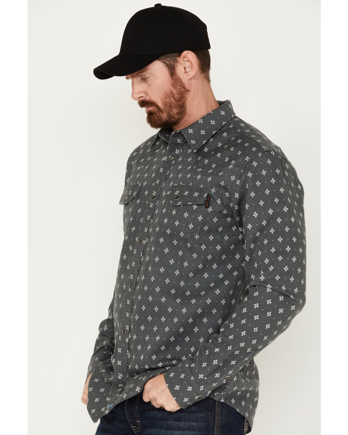 Image #2 - Cody James Men's FR Geo Print Long Sleeve Snap Work Shirt, Charcoal, hi-res