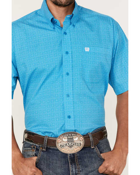 Cinch Men's Geo Print Short Sleeve Button-Down Western Shirt , Blue, hi-res