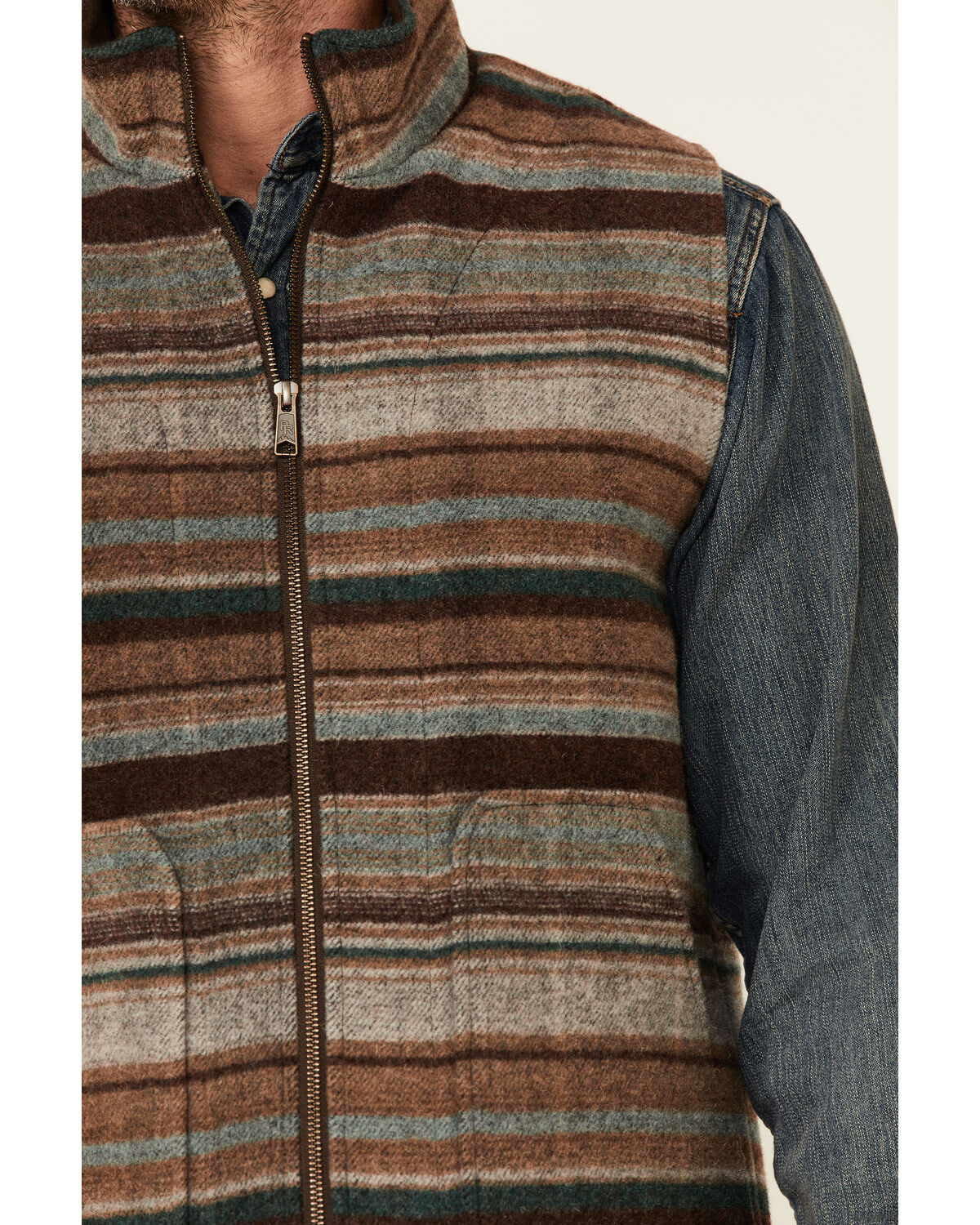 Image #4 - Powder River Outfitters Heather Brown Serape Stripe Zip-Front Wool Vest, Brown, hi-res