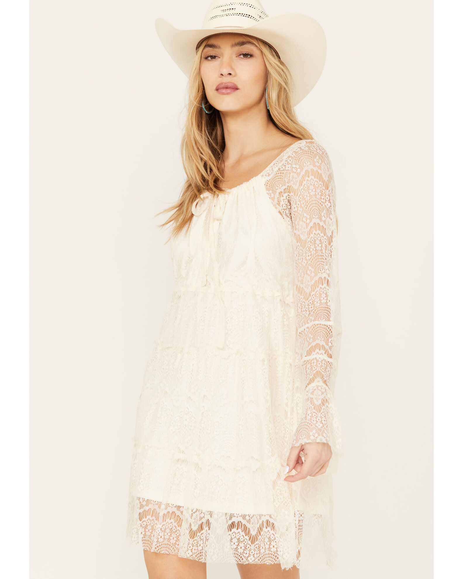 Image #2 - Scully Women's Allover Lace Tier Dress, Ivory, hi-res