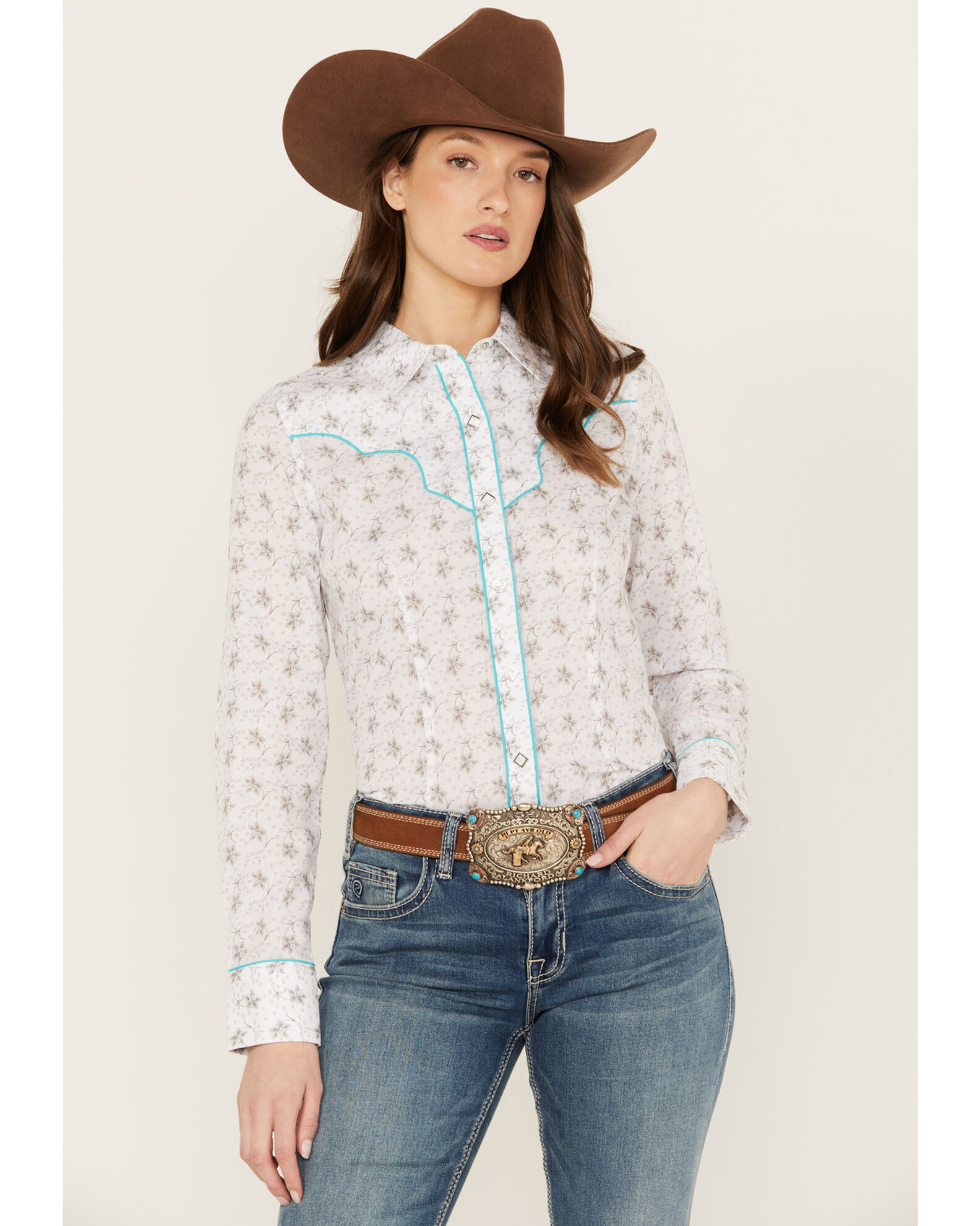 Rock Roll Denim Women s Floral Long Sleeve Pearl Snap Western