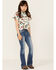 Shyanne Girl's Floral Print Short Sleeve Tie Front Western Snap Shirt, Ivory, hi-res